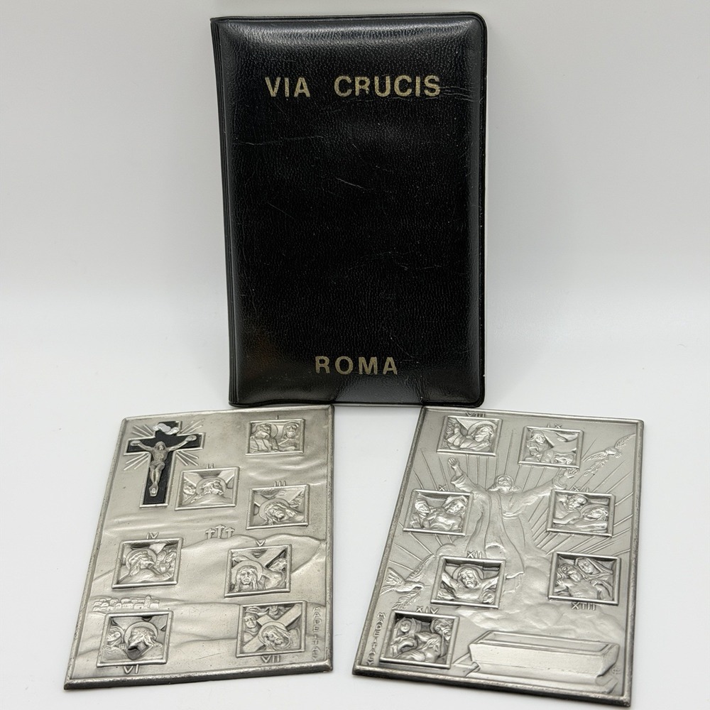 Vintage VIA CRUCIS 14 Stations Way of the Cross Rome Pocket Shrine Made in Italy